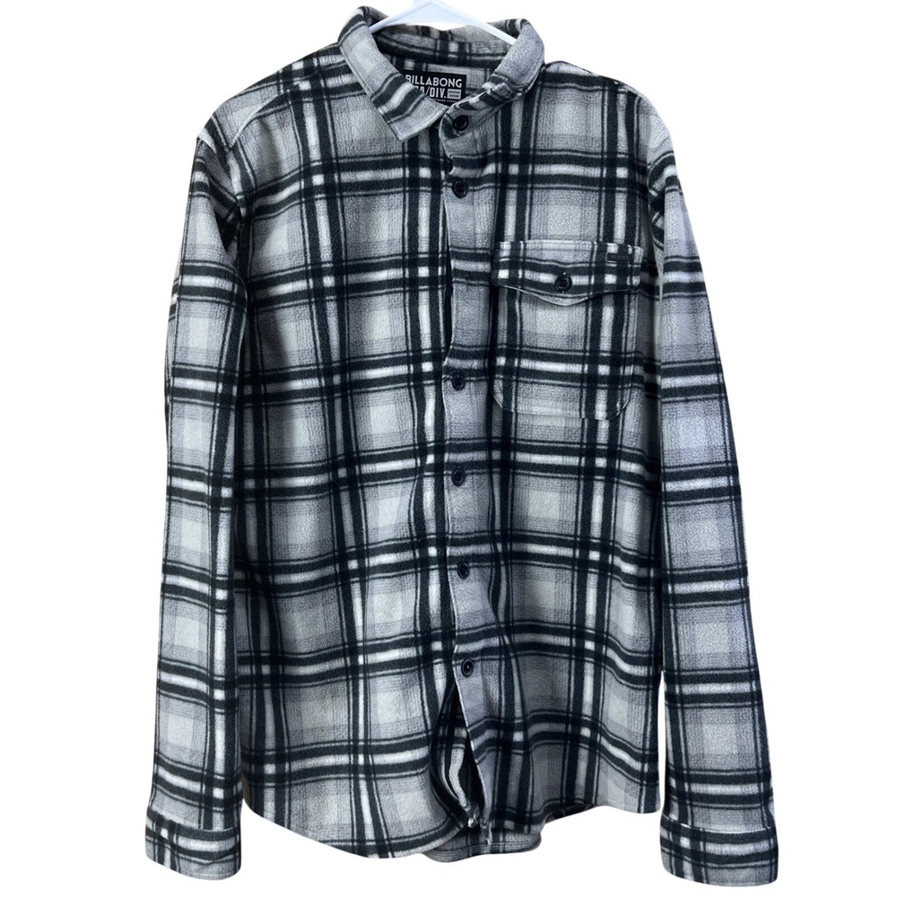 Billabong Fleece Shirt‎ Men L Gray Plaid Adventure Division Button Down Shacket